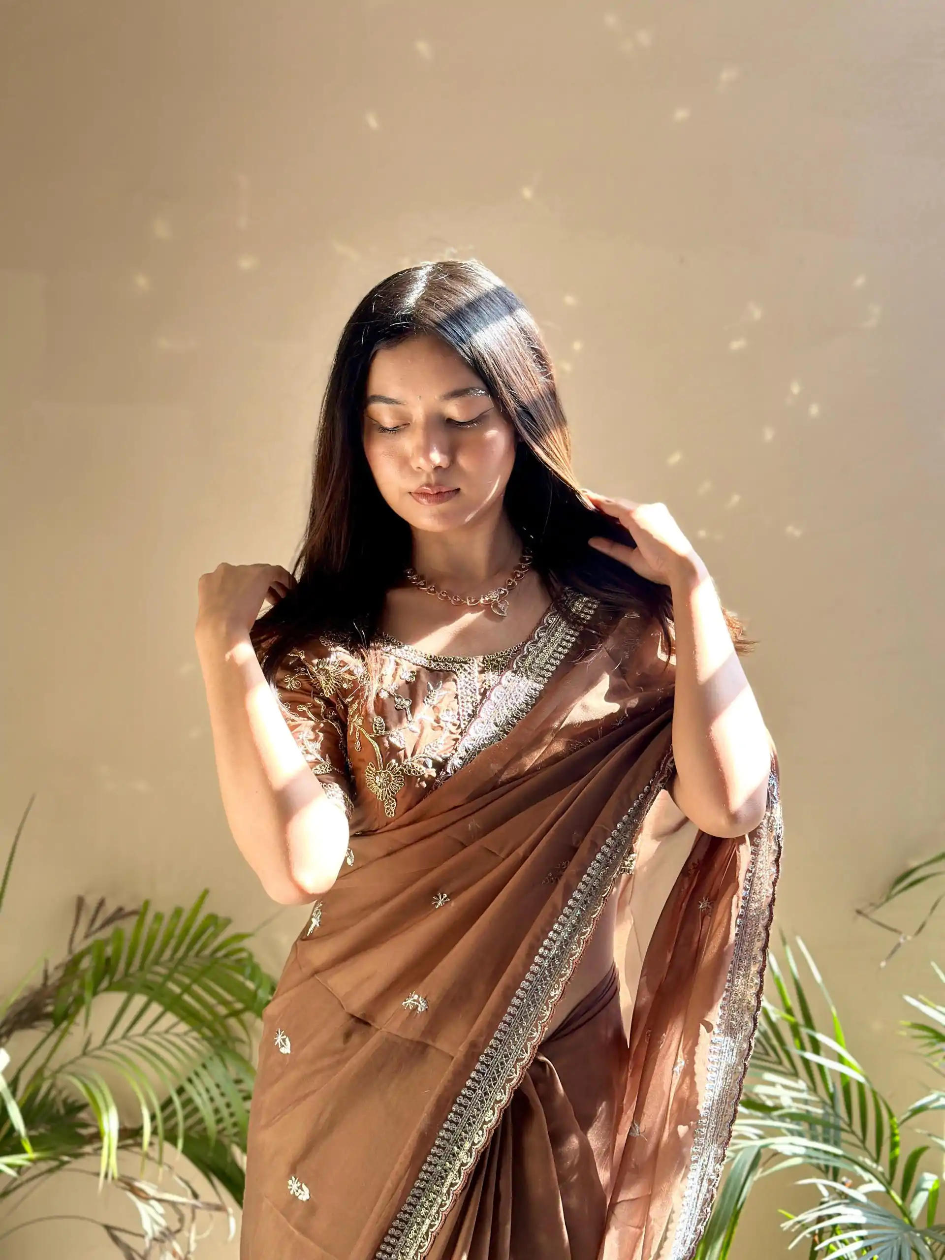 AC MAGIC CIRCLE Brown Color Pure Soft Organza Embroidery Zari Saree Casual, Wedding, Festive, Events Expected Delivery 4-6 Working Days @2099/- | Sarees, Bollywood Sarees, Creative Sarees, Designer Sarees, Embroidered Sarees, Ethnic Saree, Modern Digital sarees, Party Wear Sarees
