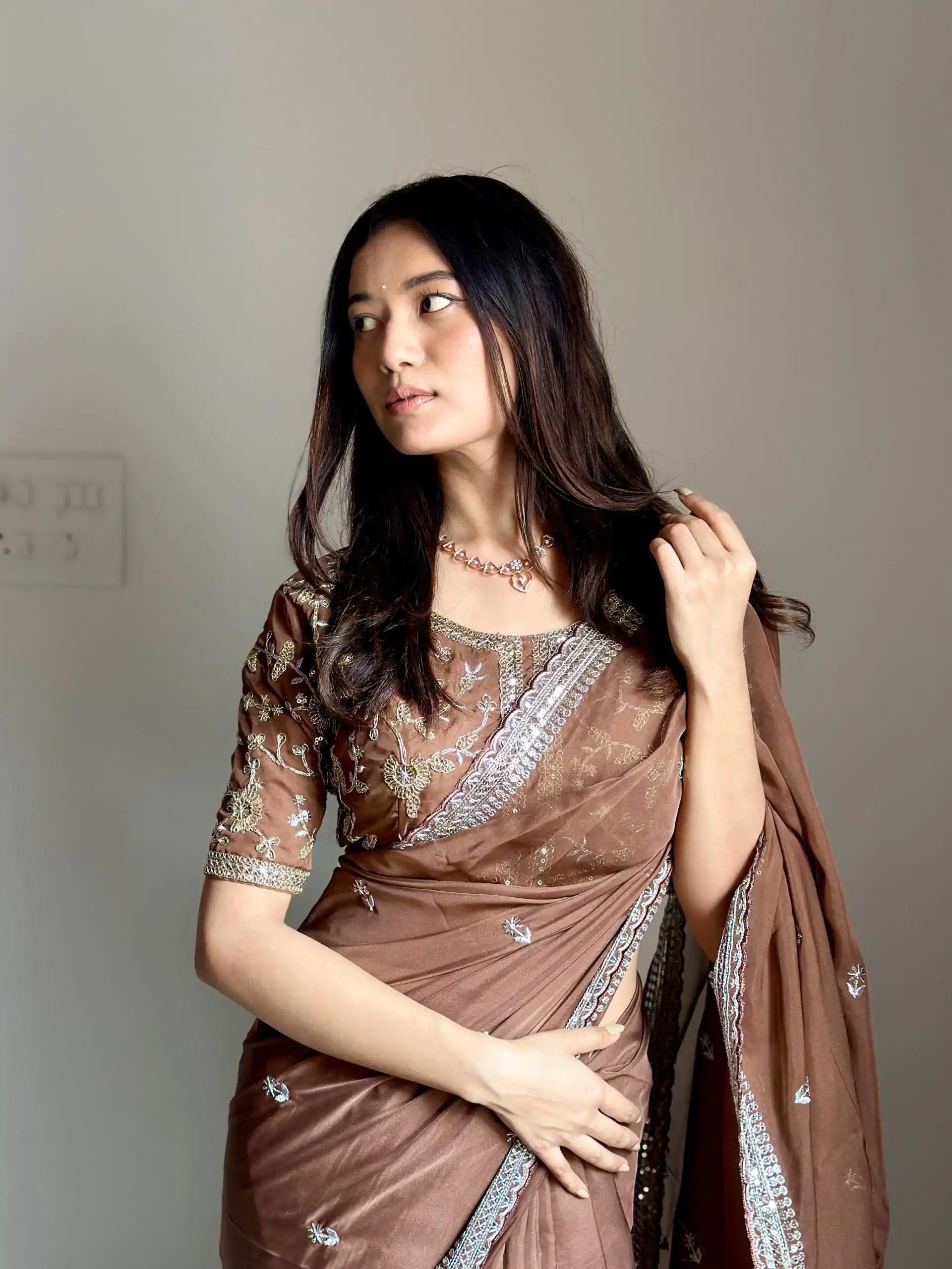AC MAGIC CIRCLE Brown Color Pure Soft Organza Embroidery Zari Saree Casual, Wedding, Festive, Events Expected Delivery 4-6 Working Days @2099/- | Sarees, Bollywood Sarees, Creative Sarees, Designer Sarees, Embroidered Sarees, Ethnic Saree, Modern Digital sarees, Party Wear Sarees