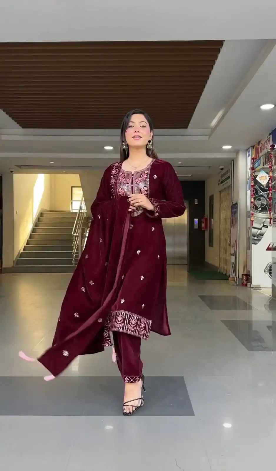 ZF 343 Maroon Color Viscose Velvet Embroidery Salwar Suit Casual, Wedding, Party, Events Etc. Expected Delivery 4-6 Working Days 1899/- | Jump Suits, Salwar suit, Designer Suits, Casual Suits, Creative suits, Palazzo Suits, Party Wear Suits, Patiala Suits, Straight Suits