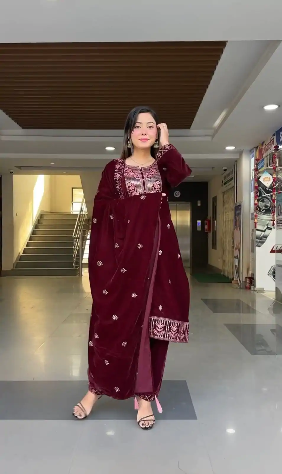 ZF 343 Maroon Color Viscose Velvet Embroidery Salwar Suit Casual, Wedding, Party, Events Etc. Expected Delivery 4-6 Working Days 1899/- | Jump Suits, Salwar suit, Designer Suits, Casual Suits, Creative suits, Palazzo Suits, Party Wear Suits, Patiala Suits, Straight Suits