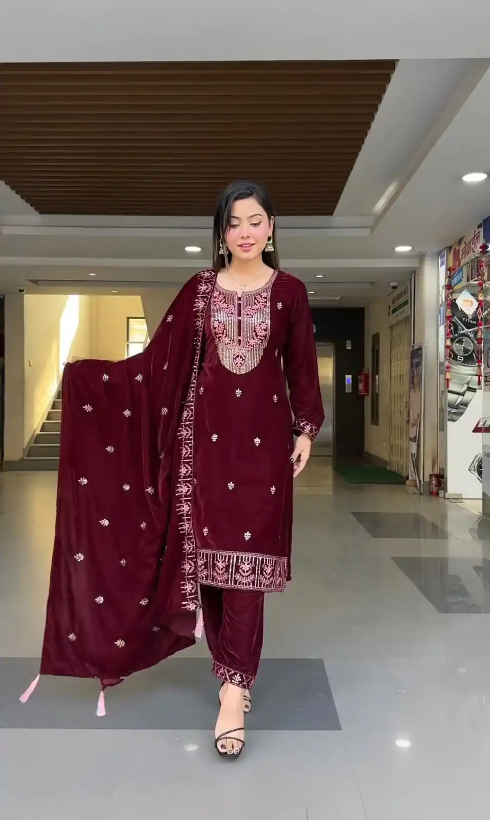 ZF 343 Maroon Color Viscose Velvet Embroidery Salwar Suit Casual, Wedding, Party, Events Etc. Expected Delivery 4-6 Working Days 1899/- | Jump Suits, Salwar suit, Designer Suits, Casual Suits, Creative suits, Palazzo Suits, Party Wear Suits, Patiala Suits, Straight Suits