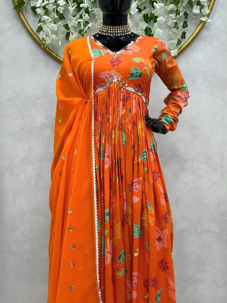 KD 1375 Orange Color Muslin Digital Print With Hand Work Salwar Suit Casual, Party, Festive, Events Wedding Etc.  Expected Delivery 4-6 Working Days @2099/- | Salwar suit, Designer Suits, Casual Suits, Creative suits, Palazzo Suits, Party Wear Suits, Straight Suits