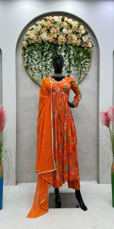 KD 1375 Orange Color Muslin Digital Print With Hand Work Salwar Suit Casual, Party, Festive, Events Wedding Etc.  Expected Delivery 4-6 Working Days @2099/- | Salwar suit, Designer Suits, Casual Suits, Creative suits, Palazzo Suits, Party Wear Suits, Straight Suits