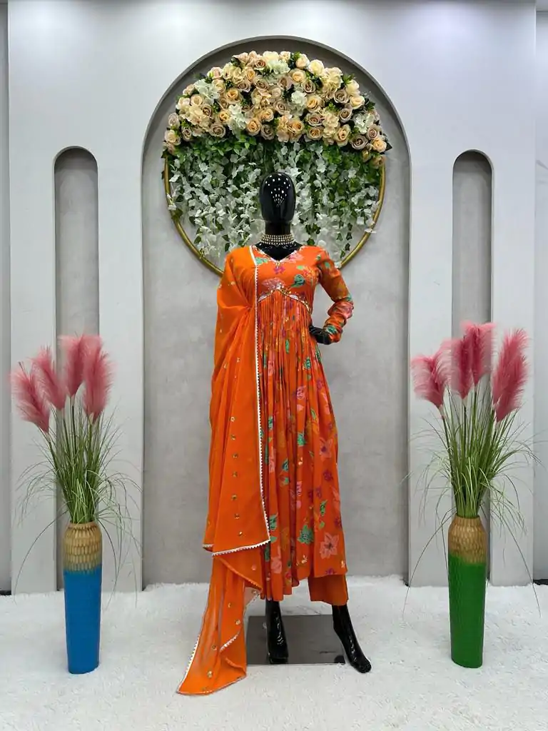 KD 1375 Orange Color Muslin Digital Print With Hand Work Salwar Suit Casual, Party, Festive, Events Wedding Etc.  Expected Delivery 4-6 Working Days @2099/- | Salwar suit, Designer Suits, Casual Suits, Creative suits, Palazzo Suits, Party Wear Suits, Straight Suits