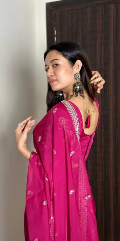 AC MAGIC CIRCLE Pink Color Pure Soft Organza Embroidery Zari Saree Casual, Wedding, Festive, Events Expected Delivery 4-6 Working Days @2099/- | Sarees, Bollywood Sarees, Creative Sarees, Designer Sarees, Embroidered Sarees, Ethnic Saree, Modern Digital sarees, Party Wear Sarees