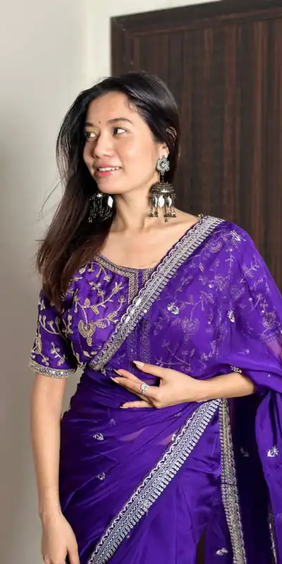 AC MAGIC CIRCLE Violet Color Pure Soft Organza Embroidery Zari Saree Casual, Wedding, Festive, Events Expected Delivery 4-6 Working Days @2099/- | Sarees, Bollywood Sarees, Creative Sarees, Designer Sarees, Embroidered Sarees, Ethnic Saree, Modern Digital sarees, Party Wear Sarees