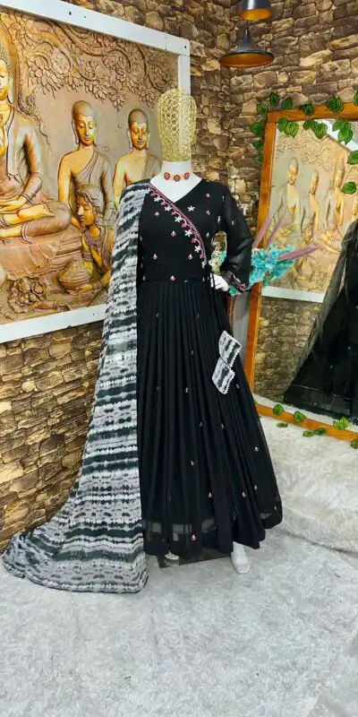 VLM 195 Black Color Georgette Embroidery Sequence Gown Casual, Wedding, Party, Festive, Events Etc. Expected Delivery 4-6 Working Days @1999/-  | Gowns, Bollywood Gowns, Creative Gowns, Designer Gowns, Embroidered Gowns, Party Wear Gowns