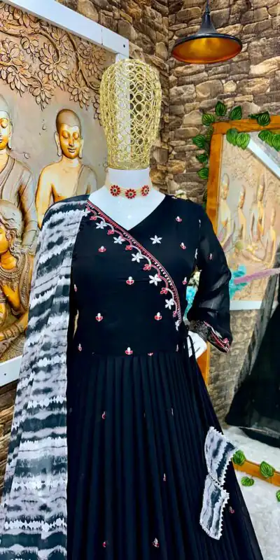 VLM 195 Black Color Georgette Embroidery Sequence Gown Casual, Wedding, Party, Festive, Events Etc. Expected Delivery 4-6 Working Days @1999/-  | Gowns, Bollywood Gowns, Creative Gowns, Designer Gowns, Embroidered Gowns, Party Wear Gowns