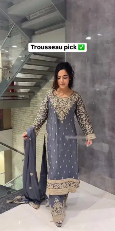 SSR 477 Cement Color Chinnon Silk Embroidery Sequence Salwar Suit Wedding, Party, Festive, Events Expected Delivery 4-6 Working Days @ 2099/- | Jump Suits, Salwar suit, Designer Suits, Casual Suits, Creative suits, Palazzo Suits, Party Wear Suits, Patiala Suits, Straight Suits