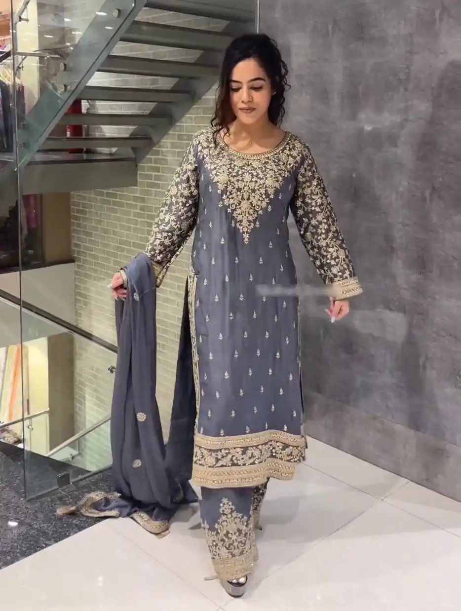 SSR 477 Cement Color Chinnon Silk Embroidery Sequence Salwar Suit Wedding, Party, Festive, Events Expected Delivery 4-6 Working Days @ 2099/- | Jump Suits, Salwar suit, Designer Suits, Casual Suits, Creative suits, Palazzo Suits, Party Wear Suits, Patiala Suits, Straight Suits