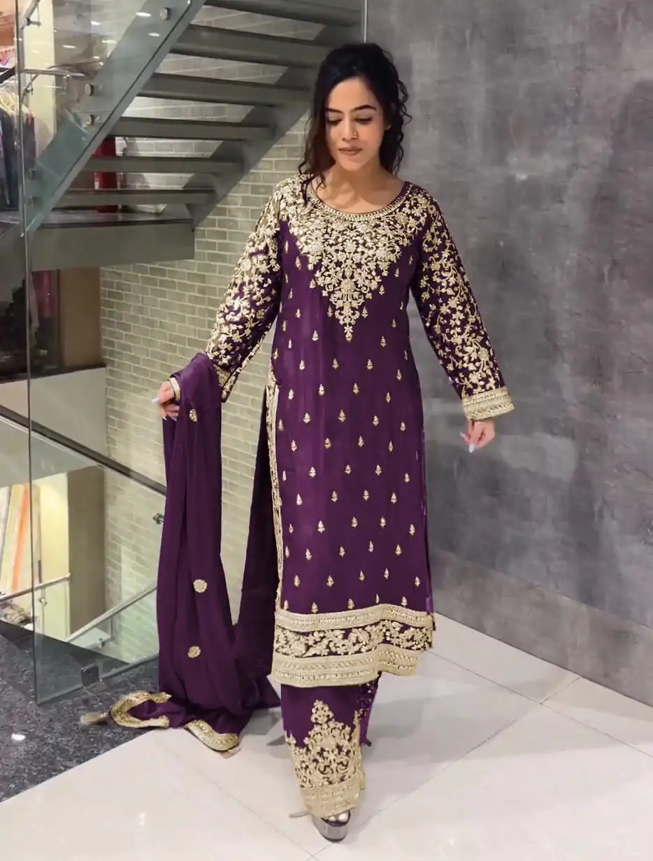 SSR 477 Purple Color Chinnon Silk Embroidery Sequence Salwar Suit Wedding, Party, Festive, Events Expected Delivery 4-6 Working Days @ 2099/- | Jump Suits, Salwar suit, Designer Suits, Casual Suits, Creative suits, Palazzo Suits, Party Wear Suits, Patiala Suits, Straight Suits