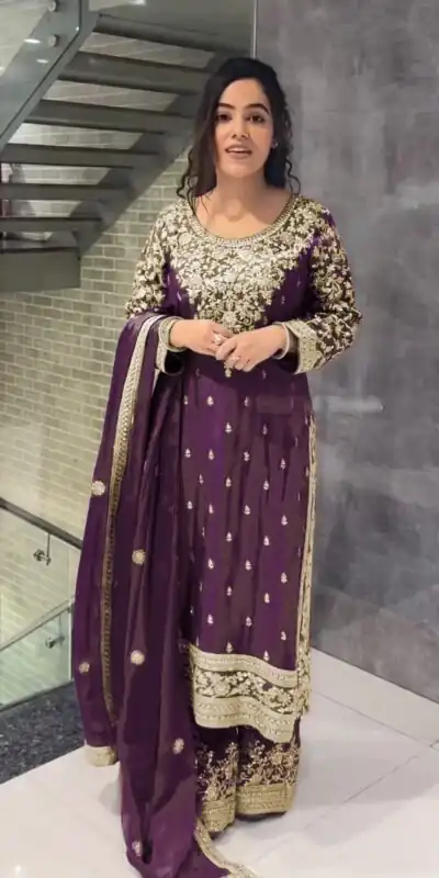 SSR 477 Purple Color Chinnon Silk Embroidery Sequence Salwar Suit Wedding, Party, Festive, Events Expected Delivery 4-6 Working Days @ 2099/- | Jump Suits, Salwar suit, Designer Suits, Casual Suits, Creative suits, Palazzo Suits, Party Wear Suits, Patiala Suits, Straight Suits