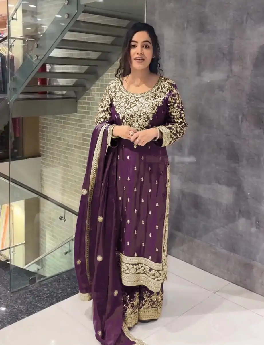 SSR 477 Purple Color Chinnon Silk Embroidery Sequence Salwar Suit Wedding, Party, Festive, Events Expected Delivery 4-6 Working Days @ 2099/- | Jump Suits, Salwar suit, Designer Suits, Casual Suits, Creative suits, Palazzo Suits, Party Wear Suits, Patiala Suits, Straight Suits