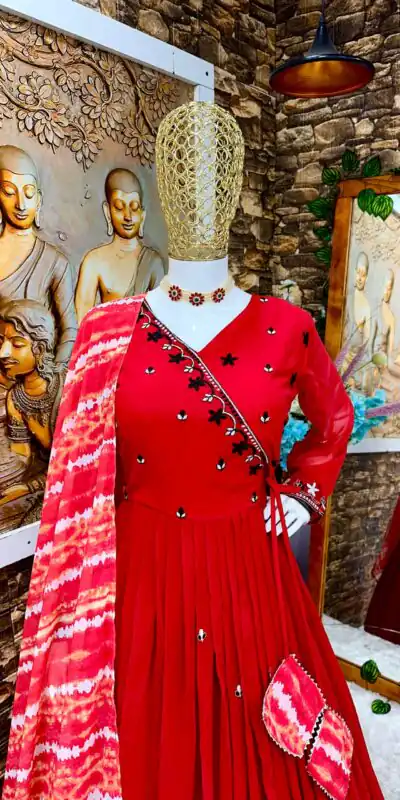 VLM 195 Red Color Georgette Embroidery Sequence Gown Casual, Wedding, Party, Festive, Events Etc. Expected Delivery 4-6 Working Days @1999/-  | Gowns, Bollywood Gowns, Creative Gowns, Designer Gowns, Embroidered Gowns, Party Wear Gowns