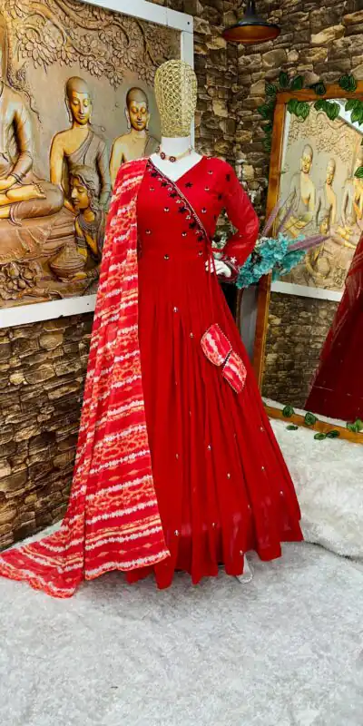 VLM 195 Red Color Georgette Embroidery Sequence Gown Casual, Wedding, Party, Festive, Events Etc. Expected Delivery 4-6 Working Days @1999/-  | Gowns, Bollywood Gowns, Creative Gowns, Designer Gowns, Embroidered Gowns, Party Wear Gowns