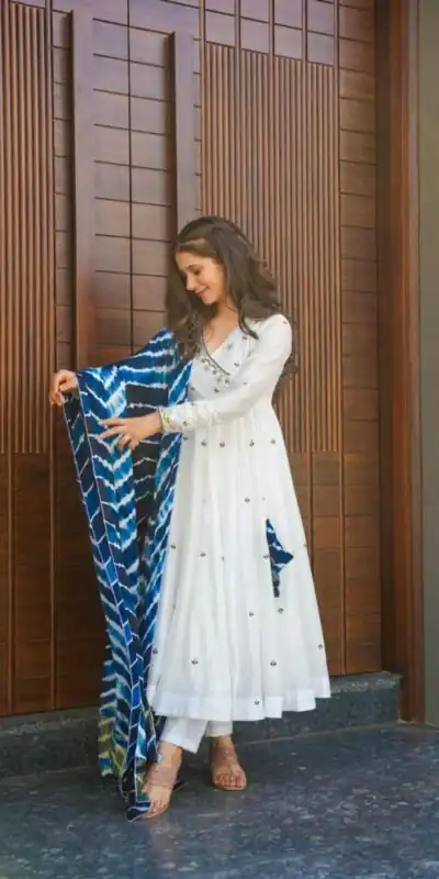 VLM 195 White Color Georgette Embroidery Sequence Gown Casual, Wedding, Party, Festive, Events Etc. Expected Delivery 4-6 Working Days @1999/-  | Gowns, Bollywood Gowns, Creative Gowns, Designer Gowns, Embroidered Gowns, Party Wear Gowns