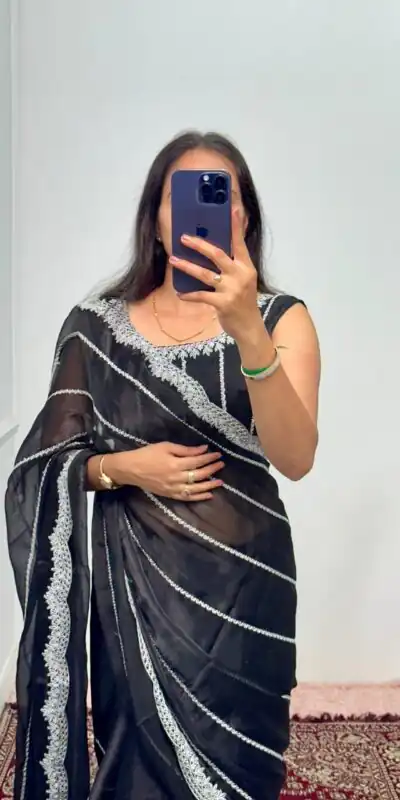 ST 476 Black Color Burbary Blooming Embroidery Zari Saree Casual, Wedding, Party, Festive, Events Etc. Expected Delivery 4-6 Working Days @1899/- | Sarees, Bollywood Sarees, Creative Sarees, Designer Sarees, Embroidered Sarees, Ethnic Saree, Modern Digital sarees, Party Wear Sarees