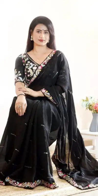 BT 3107 Black Color Rangoli Silk Beautiful Embroidery Saree Casual, Party Wear, Traditional Wear, Wedding Wear, Events Etc.@1799/- | Sarees, Bollywood Sarees, Creative Sarees, Designer Sarees, Ethnic Saree, Modern Digital sarees, Party Wear Sarees