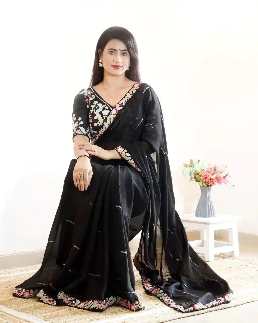 BT 3107 Black Color Rangoli Silk Beautiful Embroidery Saree Casual, Party Wear, Traditional Wear, Wedding Wear, Events Etc.@1799/- | Sarees, Bollywood Sarees, Creative Sarees, Designer Sarees, Ethnic Saree, Modern Digital sarees, Party Wear Sarees