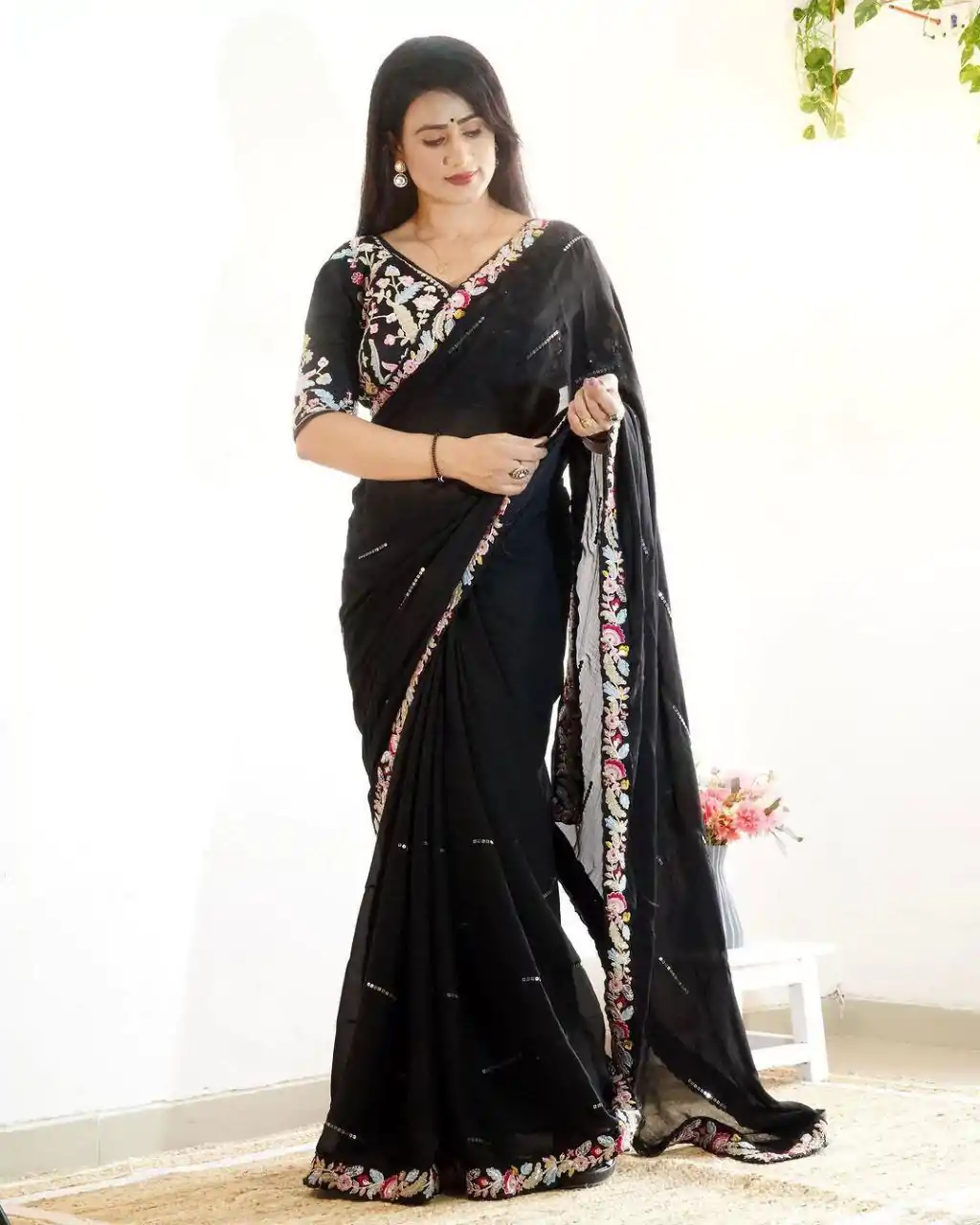 BT 3107 Black Color Rangoli Silk Beautiful Embroidery Saree Casual, Party Wear, Traditional Wear, Wedding Wear, Events Etc.@1799/- | Sarees, Bollywood Sarees, Creative Sarees, Designer Sarees, Ethnic Saree, Modern Digital sarees, Party Wear Sarees