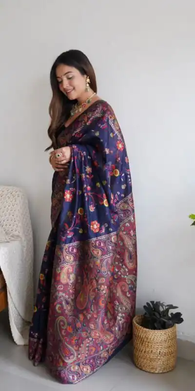 DDF 504 Blue Color Kashmiri Running Thread Zari Work Saree Casual, Party Wear, Events, Festivals Etc. Expected Delivery 4-6 Working Days 2499/- | Sarees, Bollywood Sarees, Creative Sarees, Designer Sarees, Embroidered Sarees, Ethnic Saree, Modern Digital sarees, Party Wear Sarees