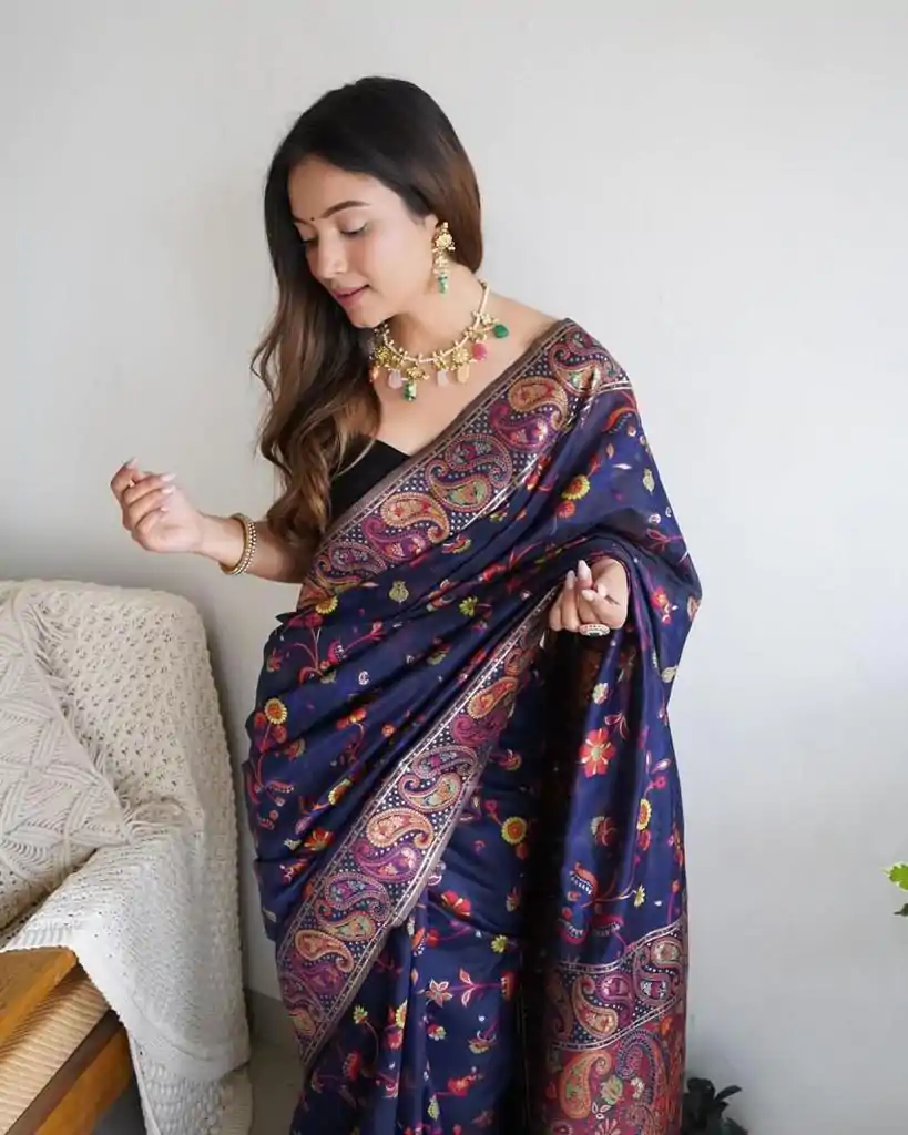 DDF 504 Blue Color Kashmiri Running Thread Zari Work Saree Casual, Party Wear, Events, Festivals Etc. Expected Delivery 4-6 Working Days 2499/- | Sarees, Bollywood Sarees, Creative Sarees, Designer Sarees, Embroidered Sarees, Ethnic Saree, Modern Digital sarees, Party Wear Sarees