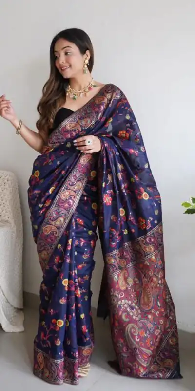 DDF 504 Blue Color Kashmiri Running Thread Zari Work Saree Casual, Party Wear, Events, Festivals Etc. Expected Delivery 4-6 Working Days 2499/- | Sarees, Bollywood Sarees, Creative Sarees, Designer Sarees, Embroidered Sarees, Ethnic Saree, Modern Digital sarees, Party Wear Sarees