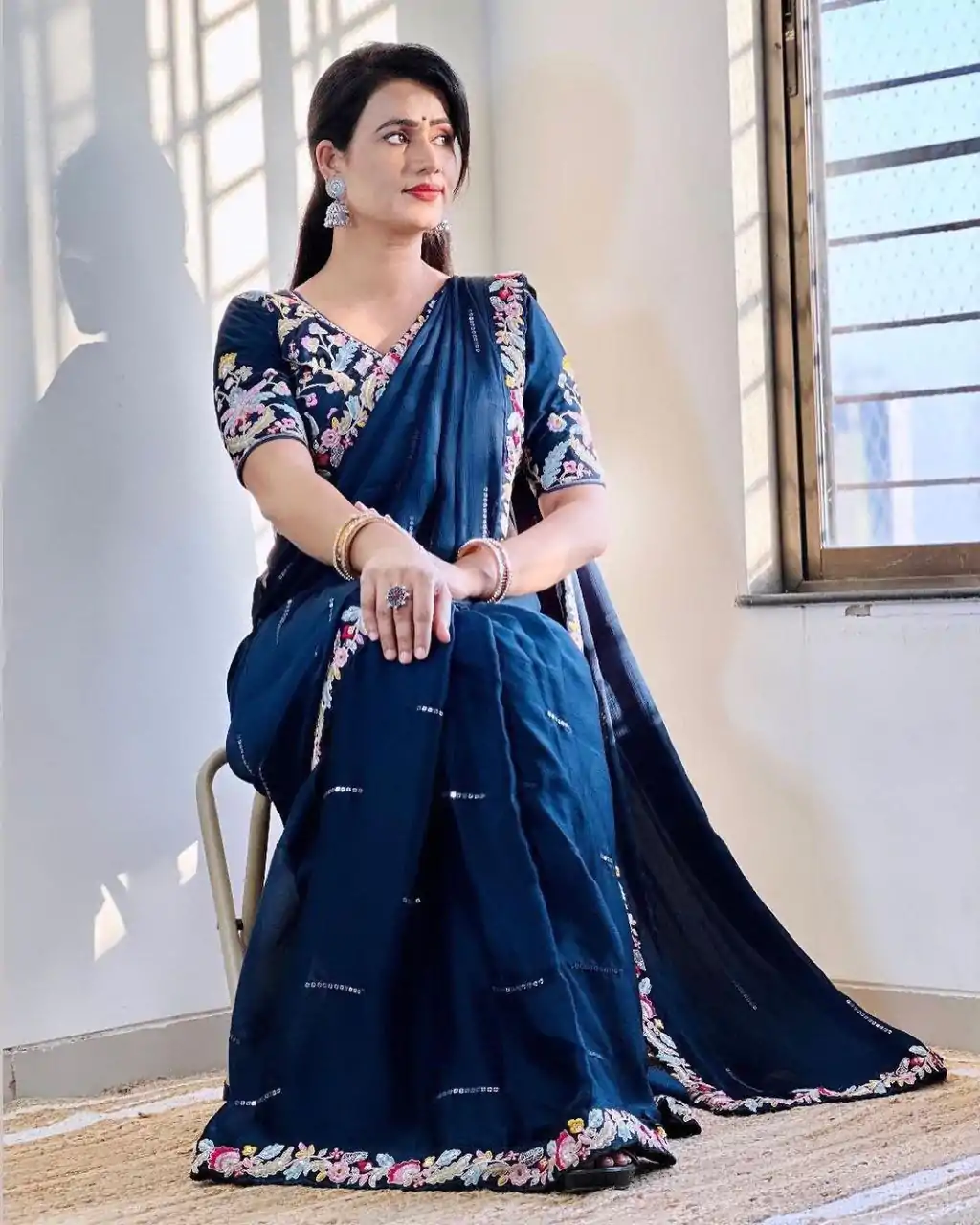 BT 3107 Blue Color Rangoli Silk Beautiful Embroidery Saree Casual, Party Wear, Traditional Wear, Wedding Wear, Events Etc.@1799/- | Sarees, Bollywood Sarees, Creative Sarees, Designer Sarees, Ethnic Saree, Modern Digital sarees, Party Wear Sarees