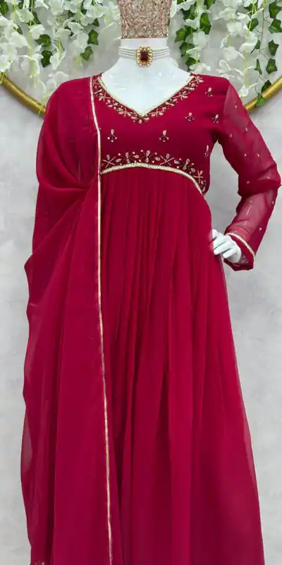  KD 1418 Maroon Color Georgette Hand Work Anarkali Suite Casual, Wedding, Party, Festive, Events Etc. Expected Delivery 4-6 Working Days @1949/- | Anarkali Suits, Creative-Anarkali, Designer Anarkali, Embroidered Anarkali, Party Wear Anarkali