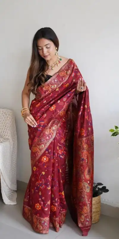 DDF 504 Maroon Color Kashmiri Running Thread Zari Work Saree Casual, Party Wear, Events, Festivals Etc. Expected Delivery 4-6 Working Days 2499/- | Sarees, Bollywood Sarees, Creative Sarees, Designer Sarees, Embroidered Sarees, Ethnic Saree, Modern Digital sarees, Party Wear Sarees