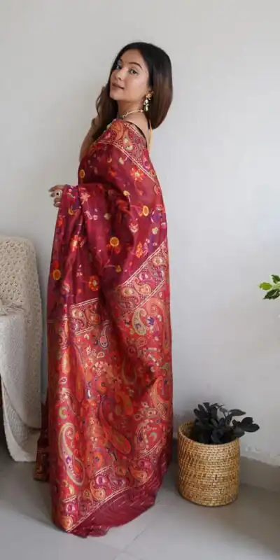 DDF 504 Maroon Color Kashmiri Running Thread Zari Work Saree Casual, Party Wear, Events, Festivals Etc. Expected Delivery 4-6 Working Days 2499/- | Sarees, Bollywood Sarees, Creative Sarees, Designer Sarees, Embroidered Sarees, Ethnic Saree, Modern Digital sarees, Party Wear Sarees