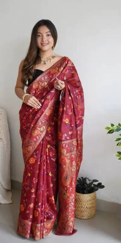 DDF 504 Maroon Color Kashmiri Running Thread Zari Work Saree Casual, Party Wear, Events, Festivals Etc. Expected Delivery 4-6 Working Days 2499/- | Sarees, Bollywood Sarees, Creative Sarees, Designer Sarees, Embroidered Sarees, Ethnic Saree, Modern Digital sarees, Party Wear Sarees