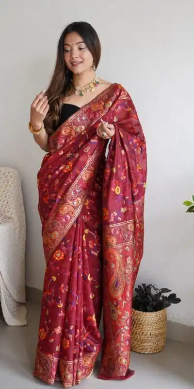 DDF 504 Maroon Color Kashmiri Running Thread Zari Work Saree Casual, Party Wear, Events, Festivals Etc. Expected Delivery 4-6 Working Days 2499/- | Sarees, Bollywood Sarees, Creative Sarees, Designer Sarees, Embroidered Sarees, Ethnic Saree, Modern Digital sarees, Party Wear Sarees
