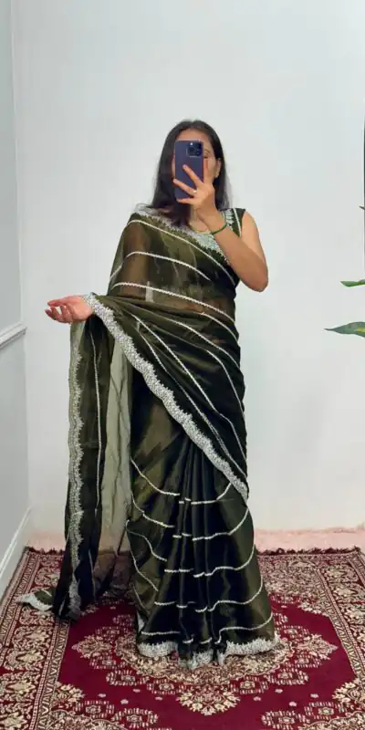 ST 476 Mehndi Color Burberry Blooming Embroidery Zari Saree Casual, Wedding, Party, Festive, Events Etc. Expected Delivery 4-6 Working Days @1899/- | Sarees, Bollywood Sarees, Creative Sarees, Designer Sarees, Embroidered Sarees, Ethnic Saree, Modern Digital sarees, Party Wear Sarees