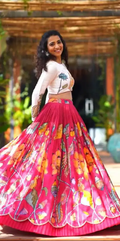 PC 417 Pink Color Pure Cotton Kalamkari Printed Lehenga Choli Casual, Party Wear, Events, Festivals Wear Expected Delivery 4-6 Working Days @2129/- | Lehenga, Bollywood Lehenga, Creative Lehenga, Designer Lehenga, Embroidered Lehenga, Party Wear Lehenga
