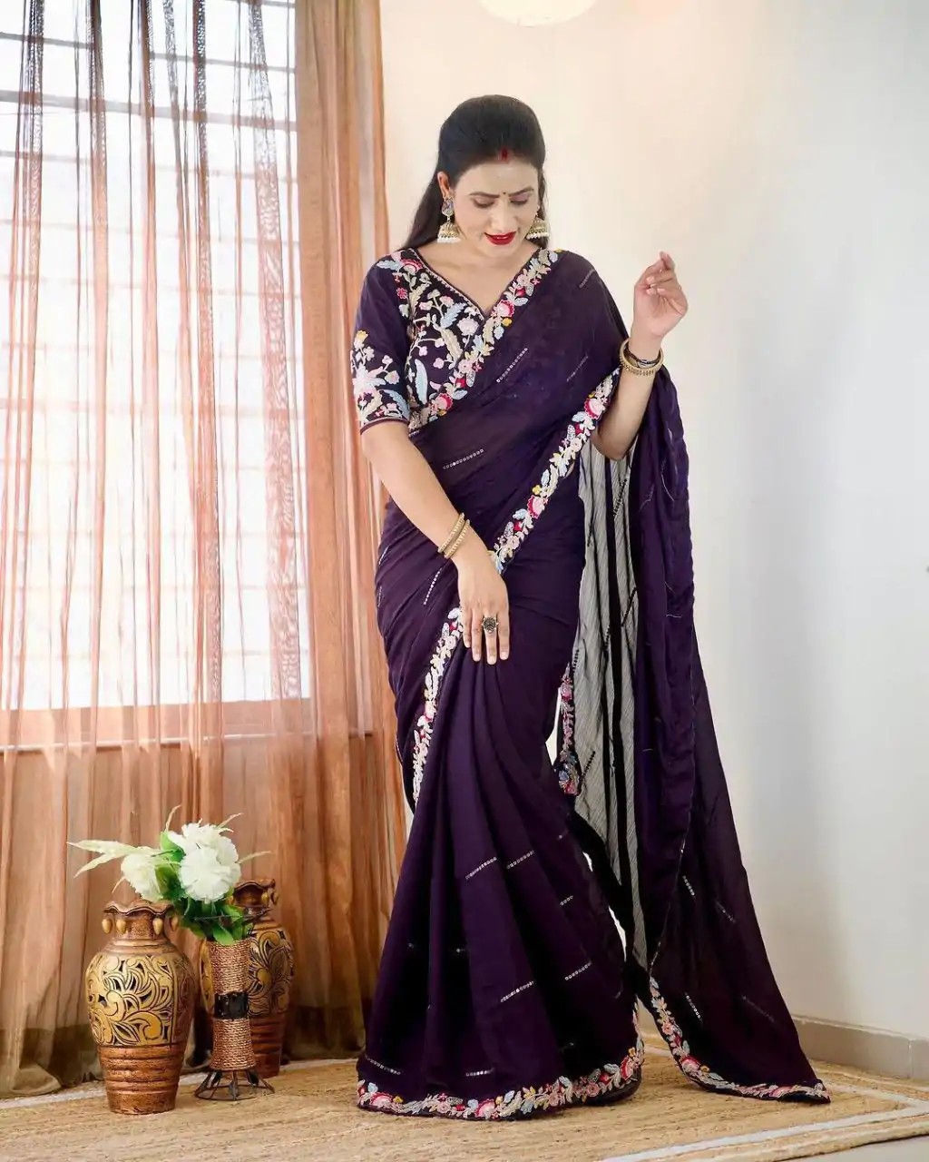 BT 3107 Purple Color Rangoli Silk Beautiful Embroidery Saree Casual, Party Wear, Traditional Wear, Wedding Wear, Events Etc.@1799/- | Sarees, Bollywood Sarees, Creative Sarees, Designer Sarees, Ethnic Saree, Modern Digital sarees, Party Wear Sarees