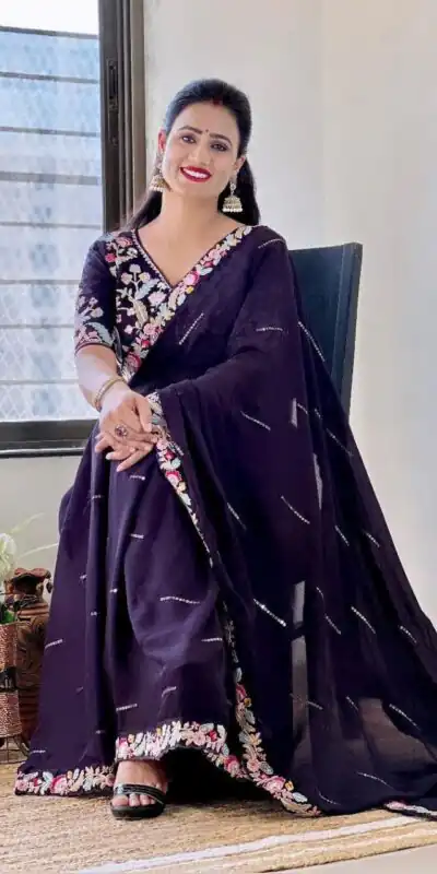BT 3107 Purple Color Rangoli Silk Beautiful Embroidery Saree Casual, Party Wear, Traditional Wear, Wedding Wear, Events Etc.@1799/- | Sarees, Bollywood Sarees, Creative Sarees, Designer Sarees, Ethnic Saree, Modern Digital sarees, Party Wear Sarees