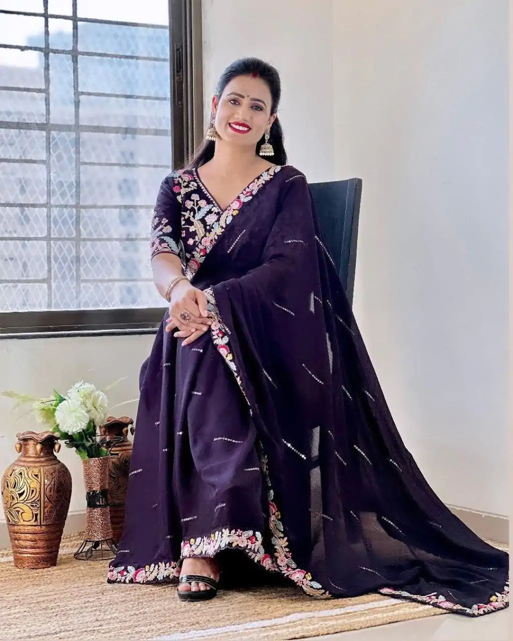BT 3107 Purple Color Rangoli Silk Beautiful Embroidery Saree Casual, Party Wear, Traditional Wear, Wedding Wear, Events Etc.@1799/- | Sarees, Bollywood Sarees, Creative Sarees, Designer Sarees, Ethnic Saree, Modern Digital sarees, Party Wear Sarees