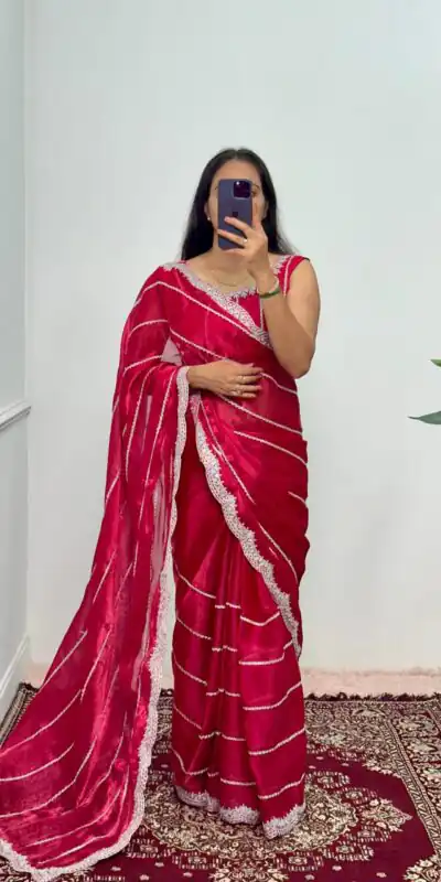ST 476 Red Color Burberry Blooming Embroidery Zari Saree Casual, Wedding, Party, Festive, Events Etc. Expected Delivery 4-6 Working Days @1899/- | Sarees, Bollywood Sarees, Creative Sarees, Designer Sarees, Embroidered Sarees, Ethnic Saree, Modern Digital sarees, Party Wear Sarees