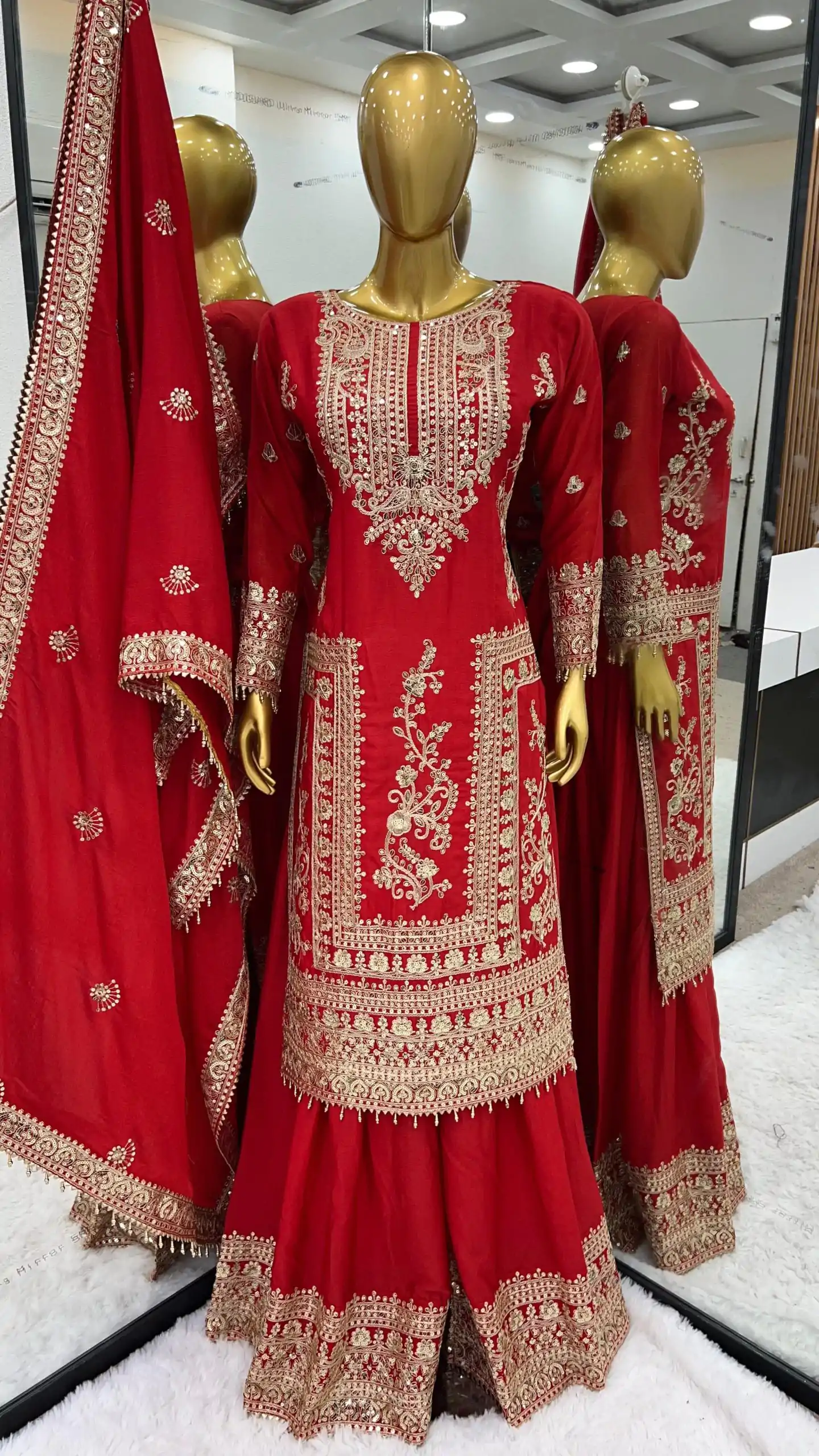 SRK 5146 Red Color Pure Chinnon Silk Embroidery Coding Dori Salwar Suit Wedding, Party, Festive, Events Expected Delivery 4-6 Working Days @ 2199/- | Jump Suits, Salwar suit, Designer Suits, Casual Suits, Creative suits, Palazzo Suits, Party Wear Suits, Patiala Suits, Straight Suits