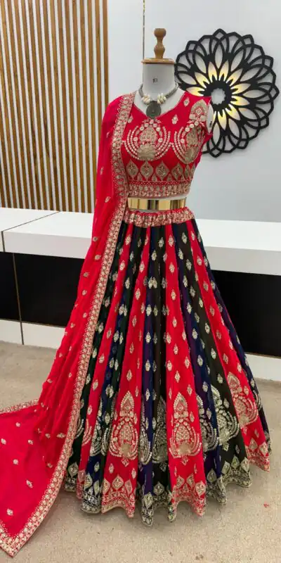 ZSR 3075 Red Color Georgette Embroidery Sequence Lehenga Choli Wedding, Party, Events Etc. Expected Delivery 4-6 Working Days 2349/- | Lehenga, Bollywood Lehenga, Creative Lehenga, Designer Lehenga, Embroidered Lehenga, Party Wear Lehenga