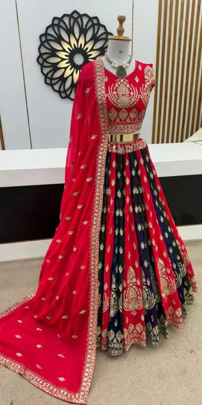 ZSR 3075 Red Color Georgette Embroidery Sequence Lehenga Choli Wedding, Party, Events Etc. Expected Delivery 4-6 Working Days 2349/- | Lehenga, Bollywood Lehenga, Creative Lehenga, Designer Lehenga, Embroidered Lehenga, Party Wear Lehenga
