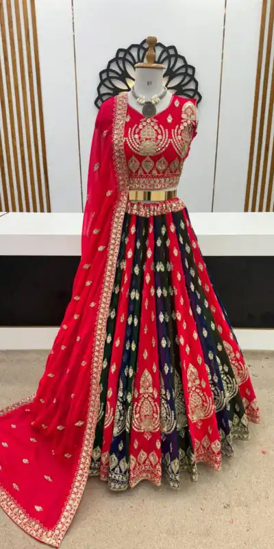 ZSR 3075 Red Color Georgette Embroidery Sequence Lehenga Choli Wedding, Party, Events Etc. Expected Delivery 4-6 Working Days 2349/- | Lehenga, Bollywood Lehenga, Creative Lehenga, Designer Lehenga, Embroidered Lehenga, Party Wear Lehenga