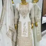 SRK 5146 White Color Pure Chinnon Silk Embroidery Coding Dori Salwar Suit Wedding, Party, Festive, Events Expected Delivery 4-6 Working Days @ 2199/- | Jump Suits, Salwar suit, Designer Suits, Casual Suits, Creative suits, Palazzo Suits, Party Wear Suits, Patiala Suits, Straight Suits