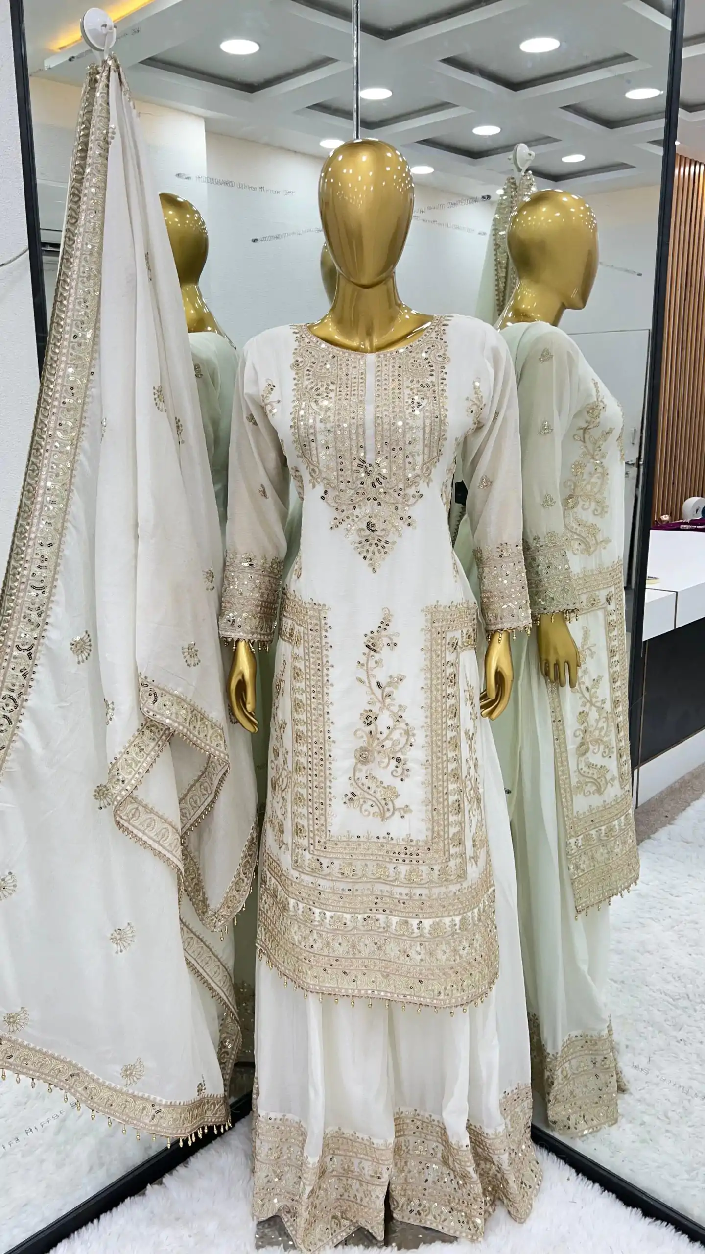 SRK 5146 White Color Pure Chinnon Silk Embroidery Coding Dori Salwar Suit Wedding, Party, Festive, Events Expected Delivery 4-6 Working Days @ 2199/- | Jump Suits, Salwar suit, Designer Suits, Casual Suits, Creative suits, Palazzo Suits, Party Wear Suits, Patiala Suits, Straight Suits