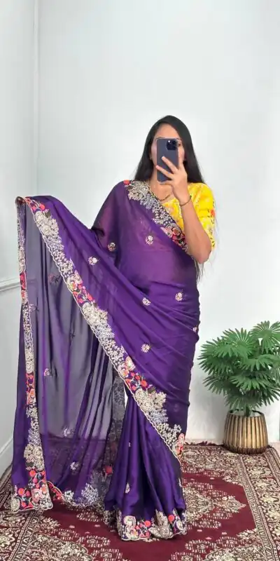 ST 466 Violet Color Blooming Rangoli Thread Embroidery Saree Casual, Wedding, Party, Festive, Events Etc. Expected Delivery 4-6 Working Days @1999/- | Sarees, Bollywood Sarees, Creative Sarees, Designer Sarees, Embroidered Sarees, Ethnic Saree, Modern Digital sarees, Party Wear Sarees