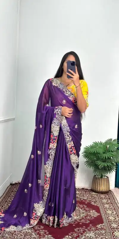 ST 466 Violet Color Blooming Rangoli Thread Embroidery Saree Casual, Wedding, Party, Festive, Events Etc. Expected Delivery 4-6 Working Days @1999/- | Sarees, Bollywood Sarees, Creative Sarees, Designer Sarees, Embroidered Sarees, Ethnic Saree, Modern Digital sarees, Party Wear Sarees