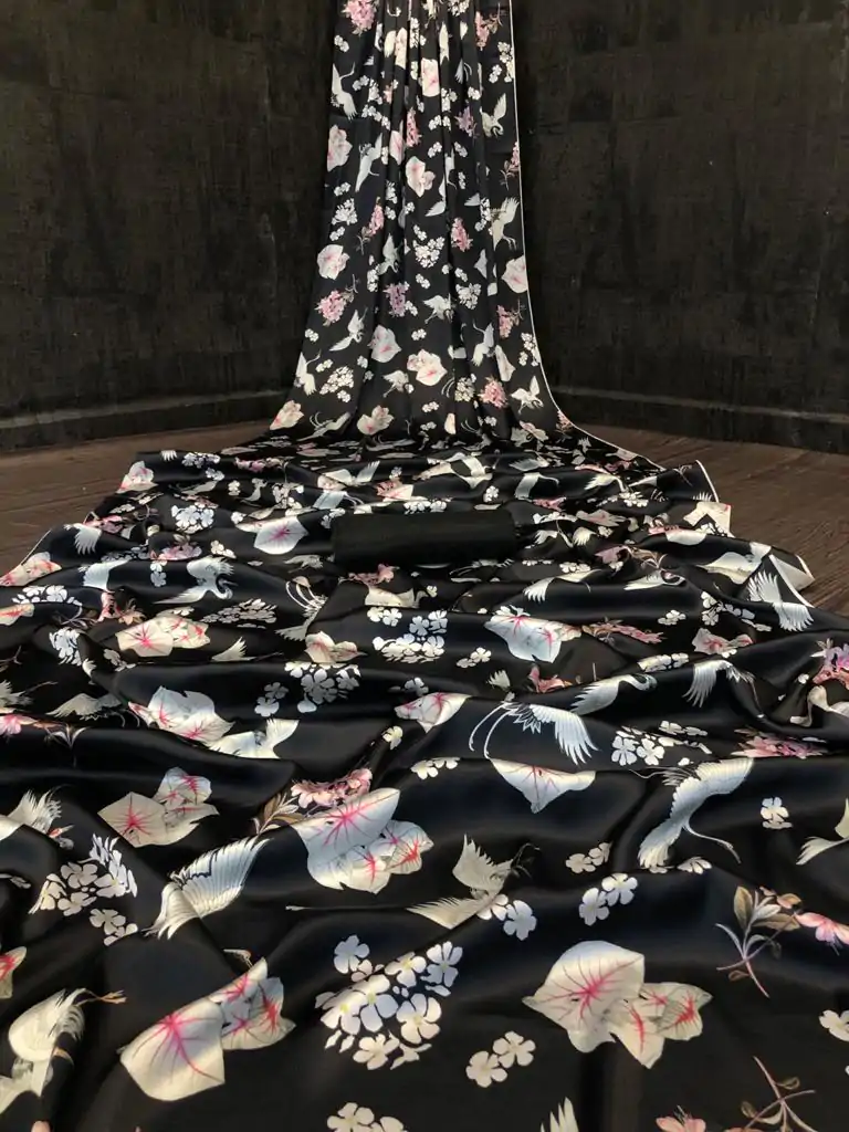 Veechis FLORAL Black  Color Heavy Devsena Soft Silk Beautiful Digital Printed Saree Casual, Party Festive, Events. Expected Delivery 4-6 Working Days @1499 | Sarees, Bollywood Sarees, Creative Sarees, Designer Sarees, Embroidered Sarees, Modern Digital sarees, Party Wear Sarees