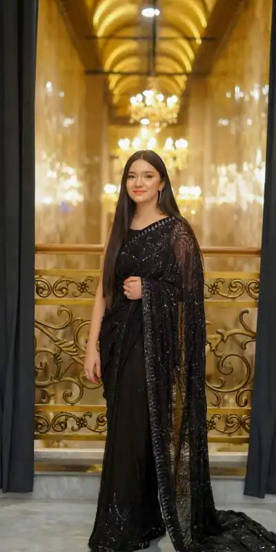DF 3353 Black Color Georgette Sequins Lace border on Saree Casual, Party Wear, Wedding, Events Etc Delivery Expected.4-6 Working Days 1699/- | Sarees, Bollywood Sarees, Creative Sarees, Designer Sarees, Embroidered Sarees, Ethnic Saree, Modern Digital sarees, Party Wear Sarees
