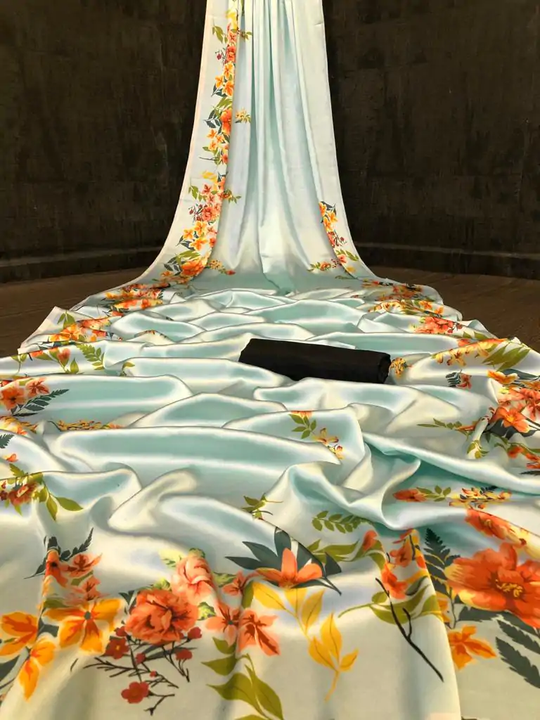 Veechis FLORAL Light Blue Color Heavy Devsena Soft Silk Beautiful Digital Printed Saree Casual, Festive, Events. Expected Delivery 4-6 Working Days @1499 | Sarees, Bollywood Sarees, Creative Sarees, Designer Sarees, Embroidered Sarees, Modern Digital sarees, Party Wear Sarees